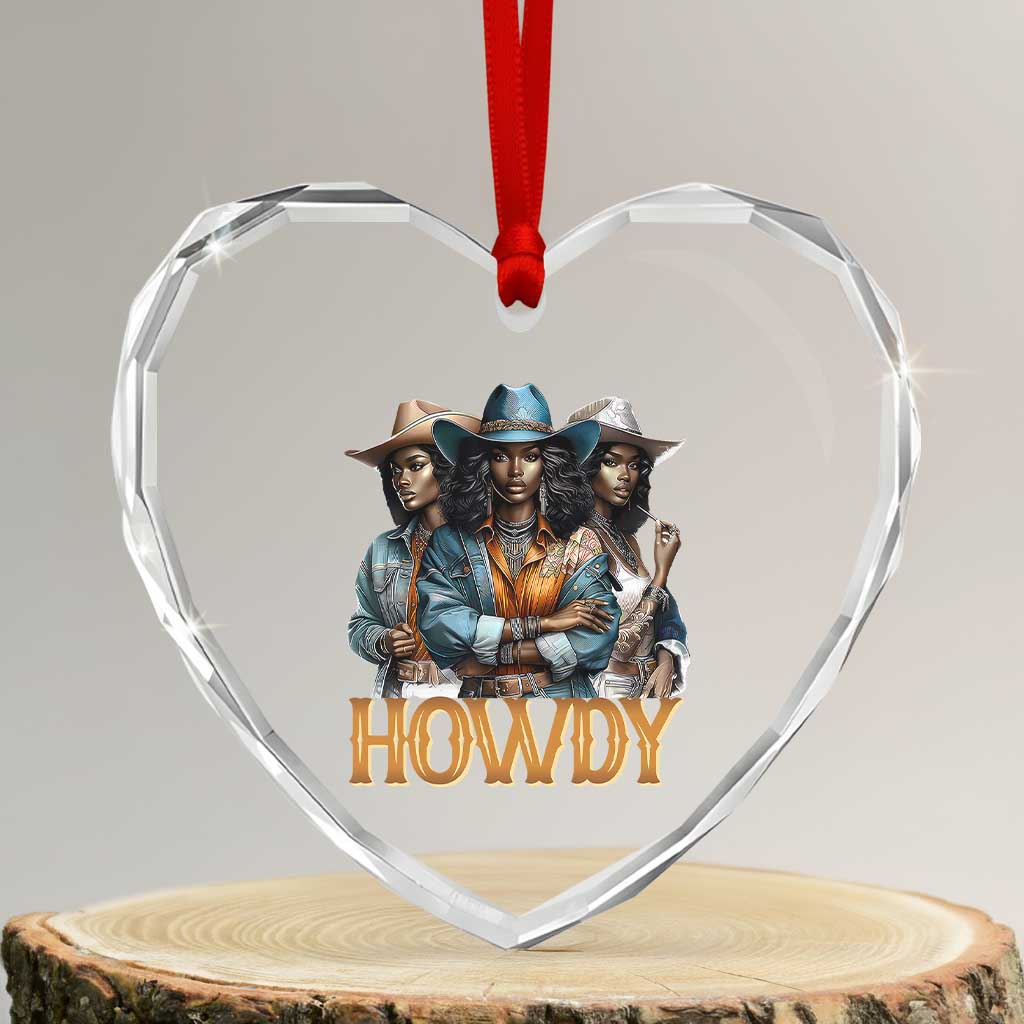Howdy Melanin Cowgirl Heart Crystal Glass Ornament Retro Western Rodeo African American Women Black History - Wonder Print Shop