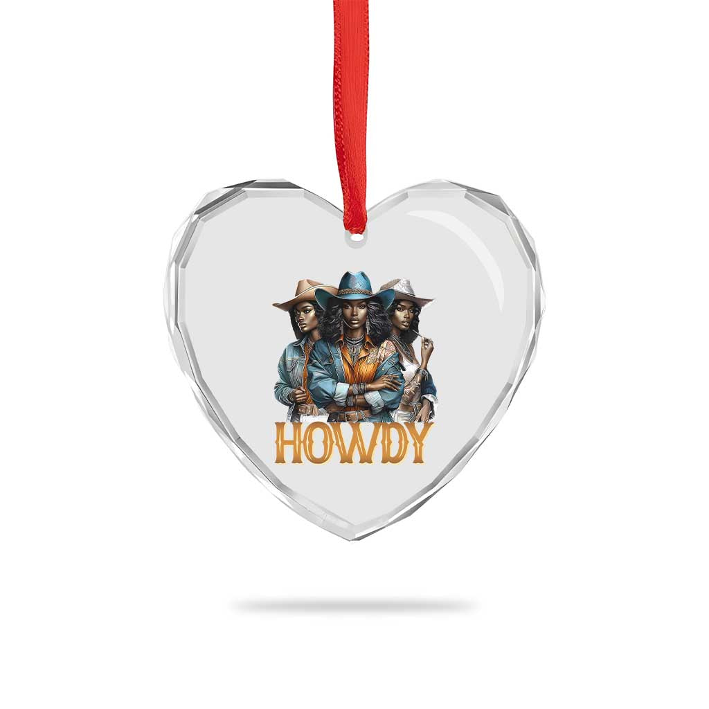 Howdy Melanin Cowgirl Heart Crystal Glass Ornament Retro Western Rodeo African American Women Black History - Wonder Print Shop