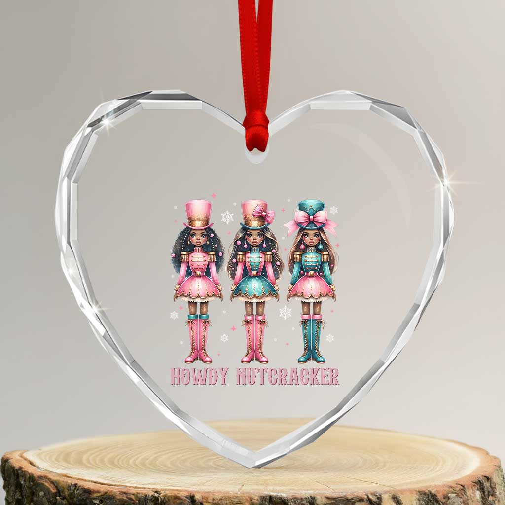 Howdy Nutcracker Cowgirl Christmas Western Country Heart Crystal Glass Ornament - Wonder Print Shop
