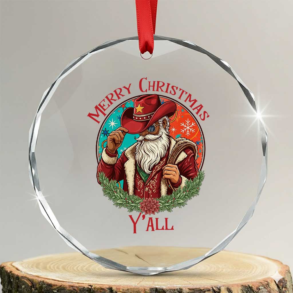 Howdy Santa Merry Christmas Y'all Crystal Glass Ornament Funny Western Holiday Gift - Wonder Print Shop