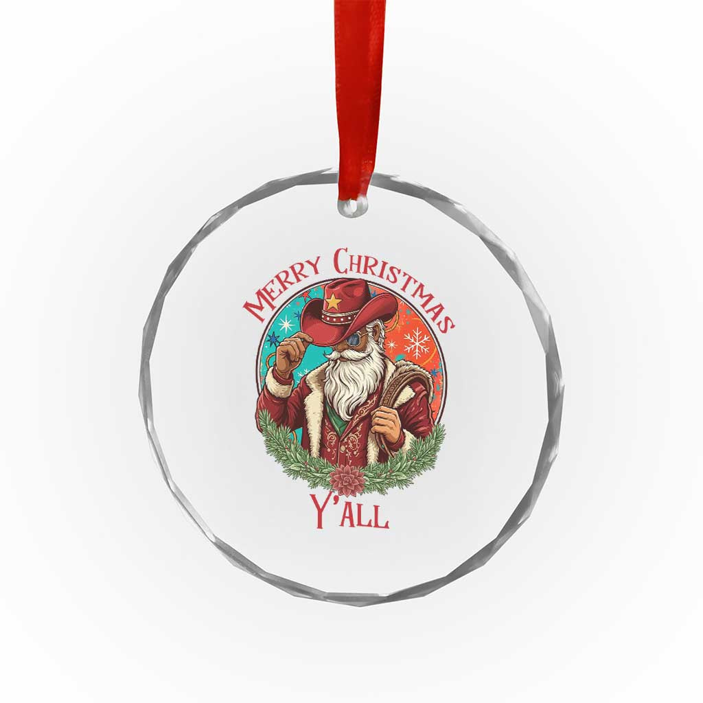 Howdy Santa Merry Christmas Y'all Crystal Glass Ornament Funny Western Holiday Gift - Wonder Print Shop