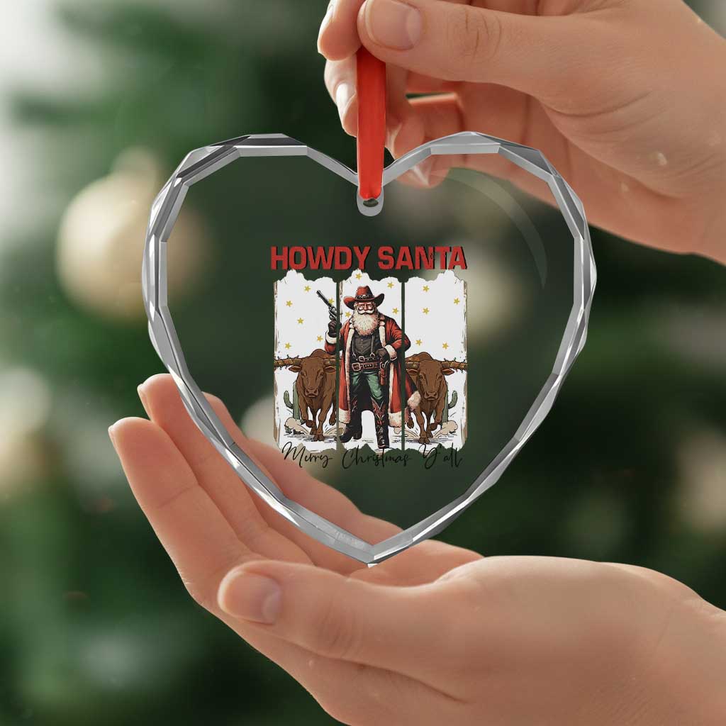 Howdy Santa Merry Christmas Y'all Heart Crystal Glass Ornament Funny Western Bull Riding - Wonder Print Shop