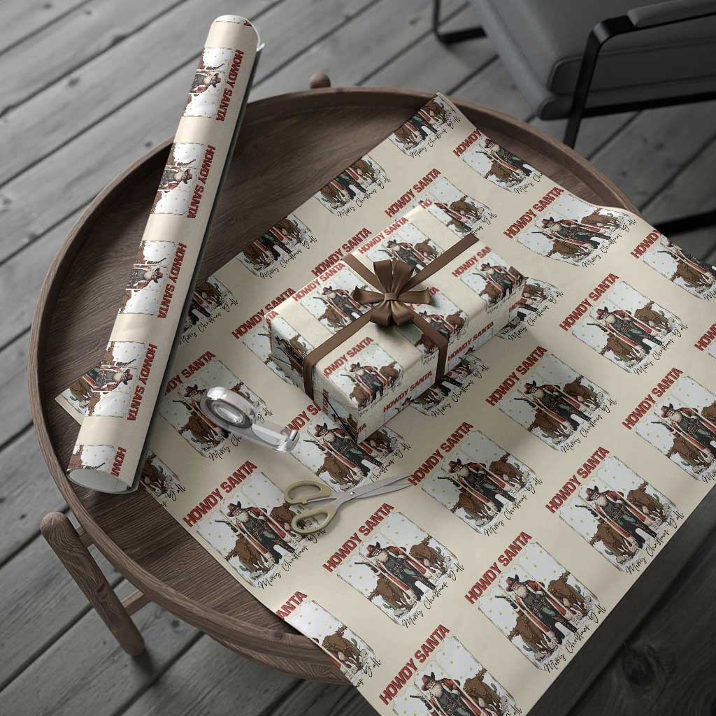 Howdy Santa Merry Christmas Y'all Wrapping Paper Roll Funny Western Bull Riding - Wonder Print Shop