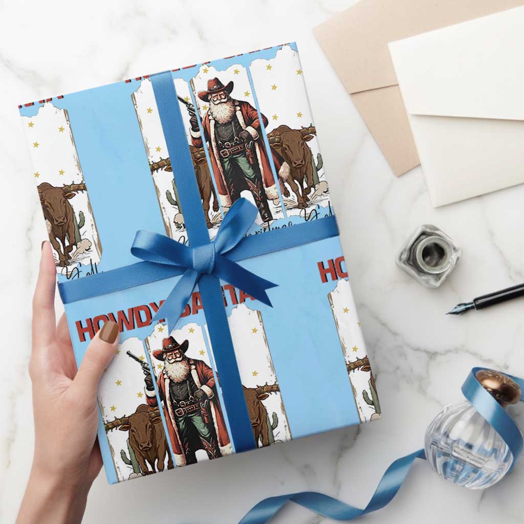 Howdy Santa Merry Christmas Y'all Wrapping Paper Roll Funny Western Bull Riding - Wonder Print Shop