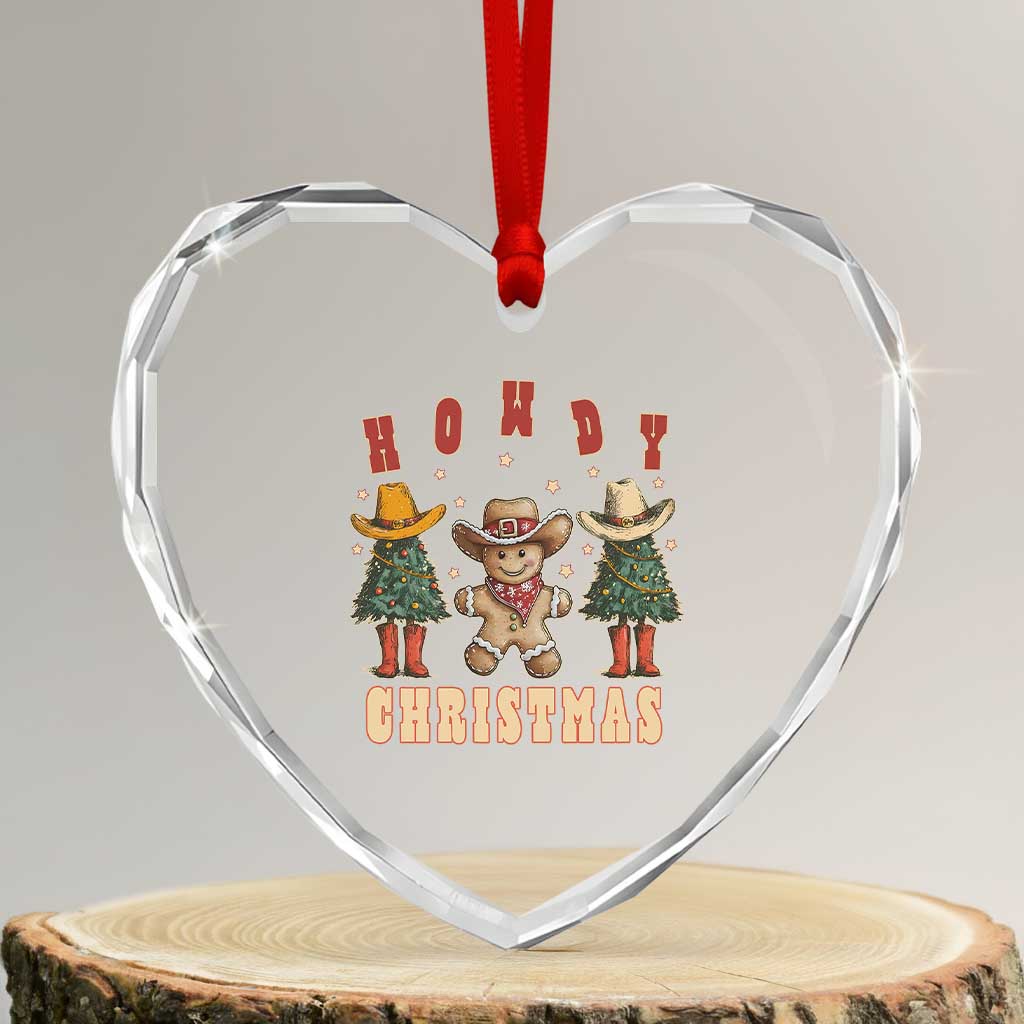 Howdy Xmas Heart Crystal Glass Ornament Cowboy Cactus Xmas Tree - Wonder Print Shop