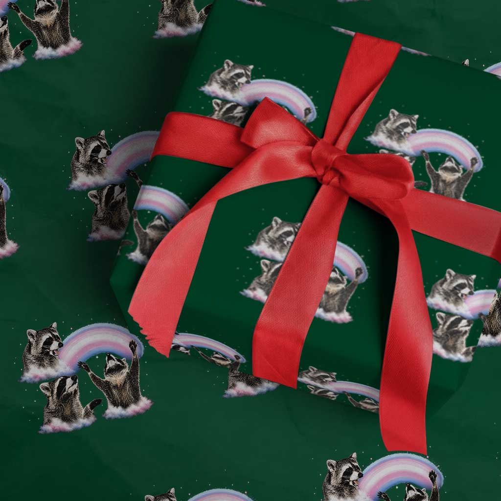 Howling Raccoon LGBTQ Pride Wrapping Paper Roll Rainbow Trash Panda Support