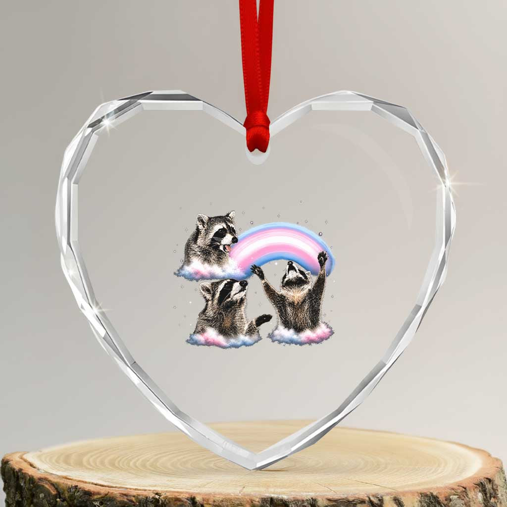 Howling Raccoon LGBTQ Pride Heart Crystal Glass Ornament Rainbow Trash Panda Support