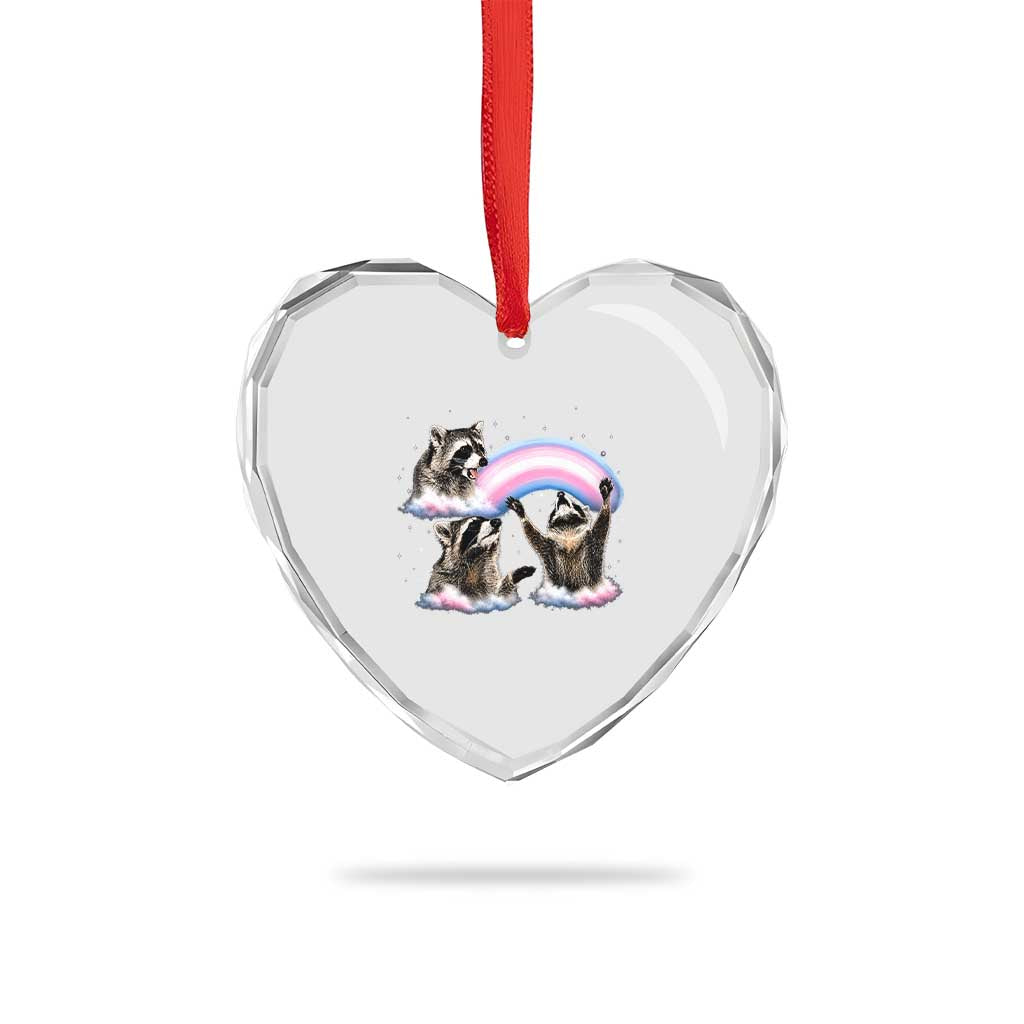 Howling Raccoon LGBTQ Pride Heart Crystal Glass Ornament Rainbow Trash Panda Support