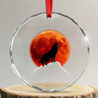 Howling Wolf Crimson Blood Moon Crystal Glass Ornament Mountain Wildlife Nature Graphic