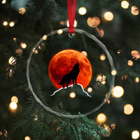 Howling Wolf Crimson Blood Moon Crystal Glass Ornament Mountain Wildlife Nature Graphic