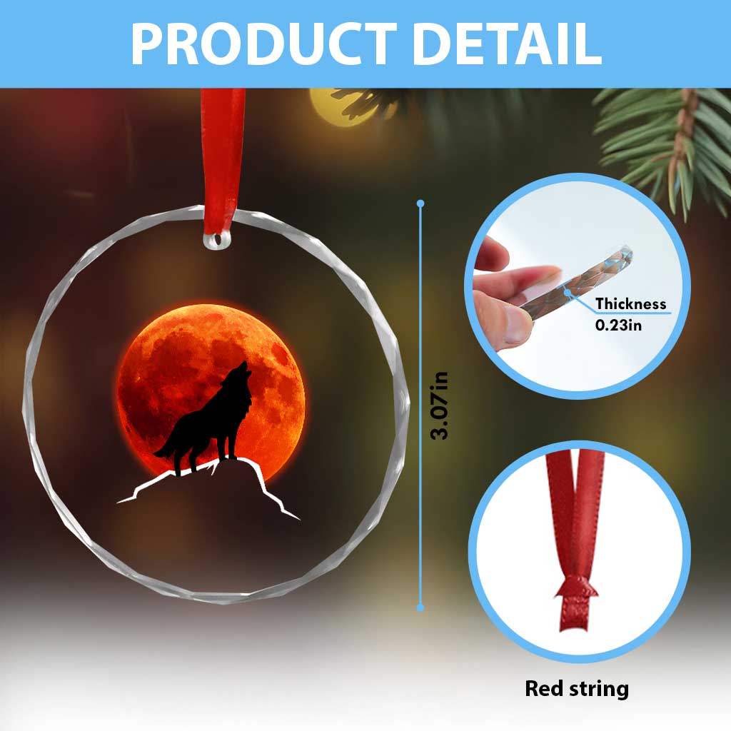 Howling Wolf Crimson Blood Moon Crystal Glass Ornament Mountain Wildlife Nature Graphic