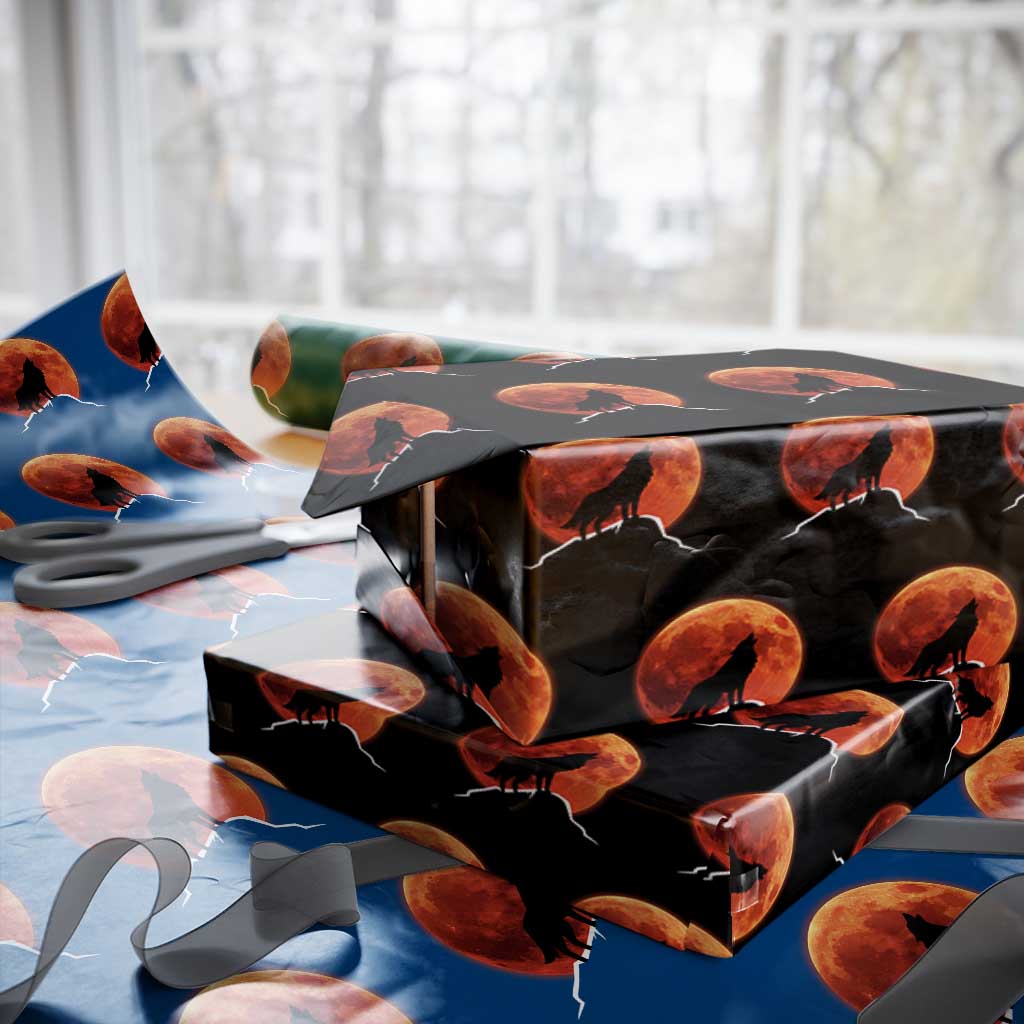 Howling Wolf Crimson Blood Moon Wrapping Paper Roll Mountain Wildlife Nature Graphic