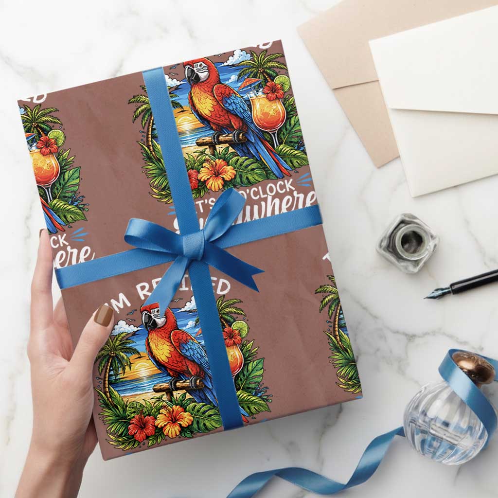 Humor Retirement Wrapping Paper Roll Im Retired 5 OClock Everywhere Vintage Beach Parrot Cocktail