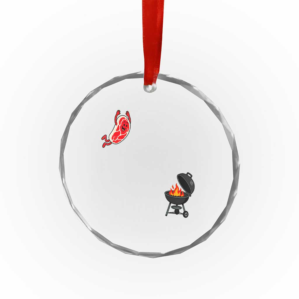Humorous Diving Steak Charcoal Grill Graphic Crystal Glass Ornament BBQ Grilling Pitmaster Cookout Funny Barbecue Master
