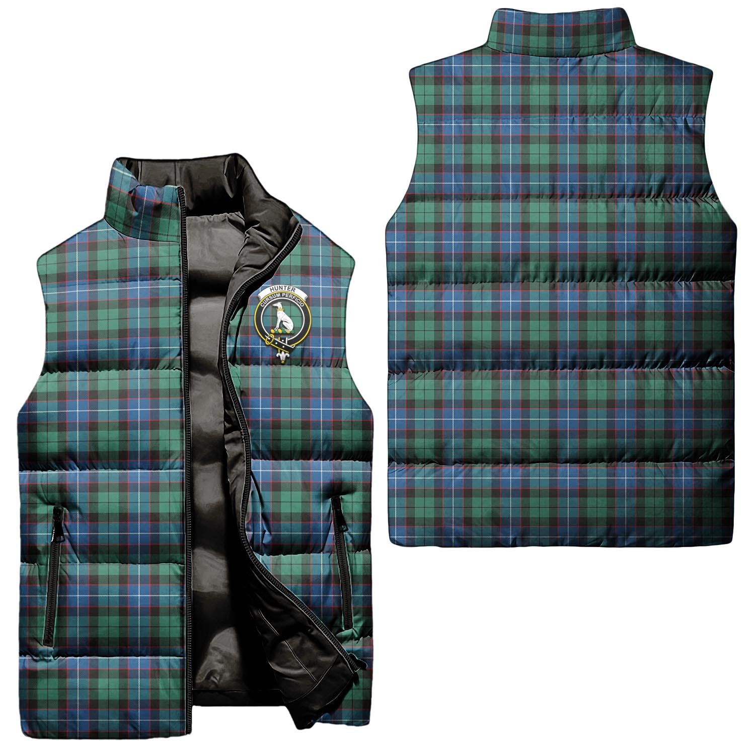 hunter-ancient-clan-puffer-vest-family-crest-plaid-sleeveless-down-jacket