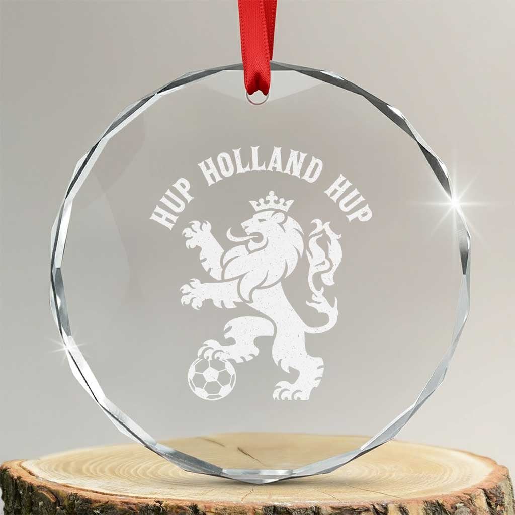 Hup Holland Hup Netherlands Crowned Lion Rampant Playing Football Graphic Crystal Glass Ornament Nederlands Coat of Arms Inspo Dutch Soccer Fans