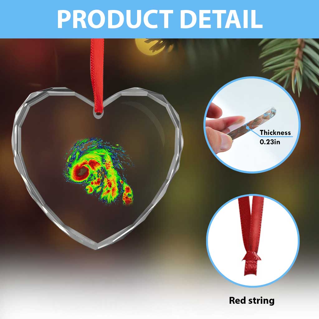 Hurricane Helene Heart Crystal Glass Ornament Meteorologist Weather Radar Image Storm Chasing - Wonder Print Shop