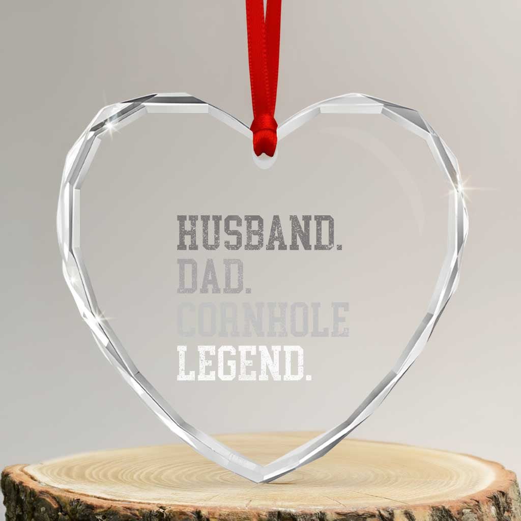 Husband Dad Cornhole Legend Heart Crystal Glass Ornament Vintage Funny Birthday for Dad Fathers Day