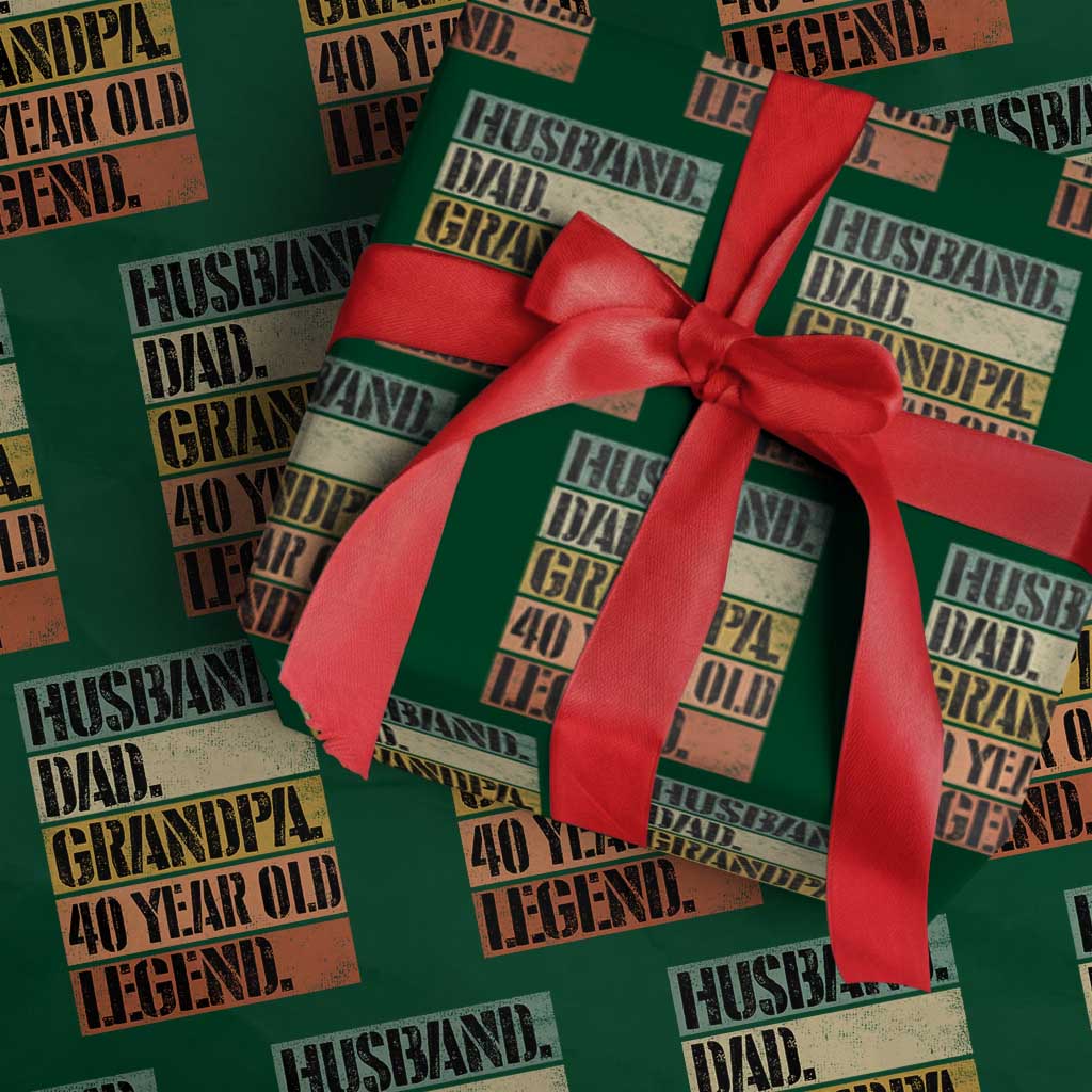 Husband Dad Grandpa 40 Year Old Legend Wrapping Paper Roll Funny 40th Birthday Fathers Day