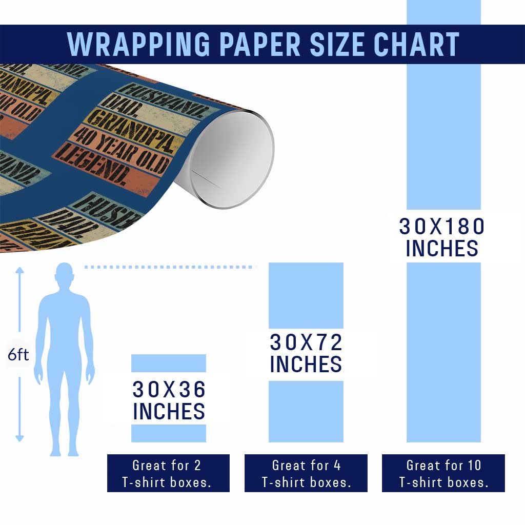 Husband Dad Grandpa 40 Year Old Legend Wrapping Paper Roll Funny 40th Birthday Fathers Day