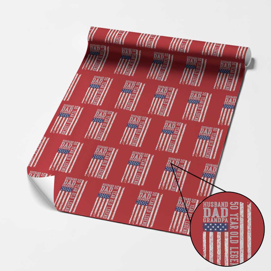 Husband Dad Grandpa 50 Year Old Legend Wrapping Paper Roll American Flag Birthday Gift