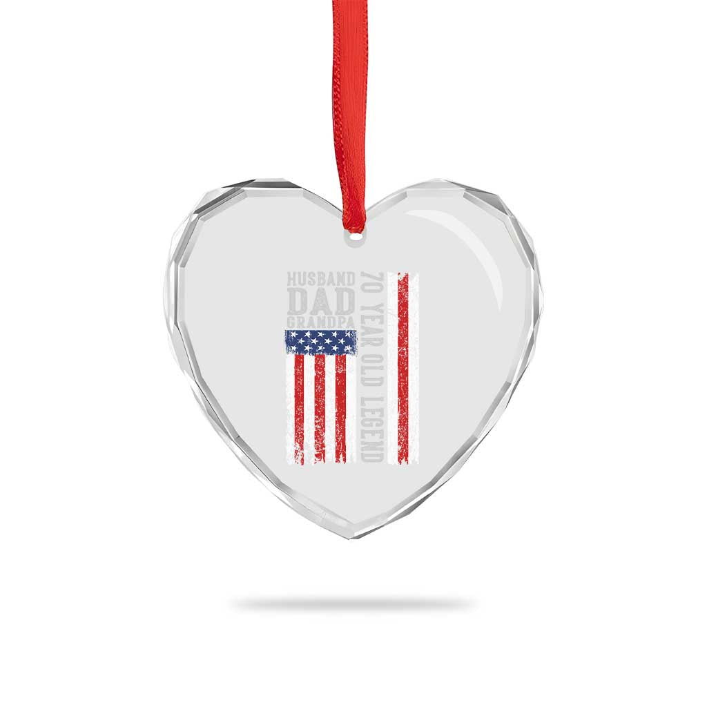 Husband Dad Grandpa 70 Year Old Legend Heart Crystal Glass Ornament American Flag Birthday Gift