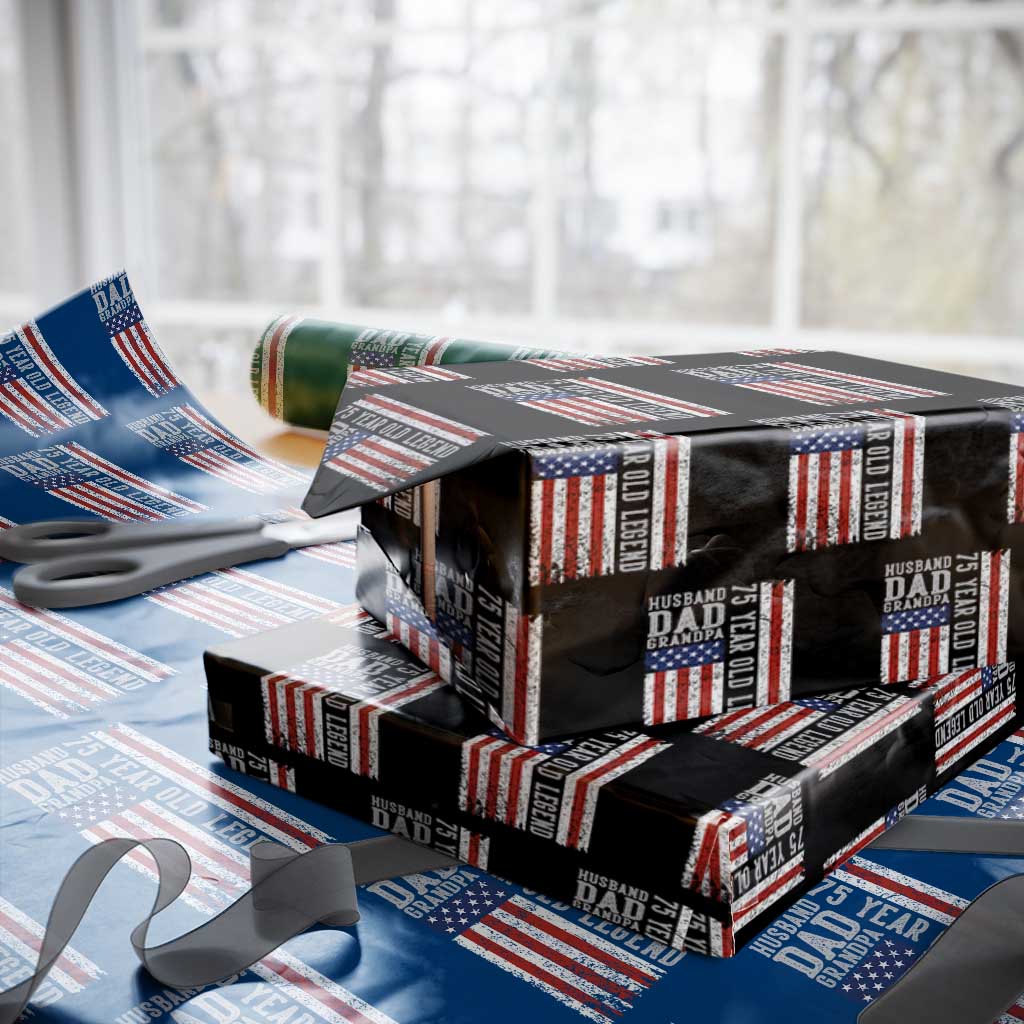 Husband Dad Grandpa 75 Year Old Legend Wrapping Paper Roll American Flag Birthday Gift