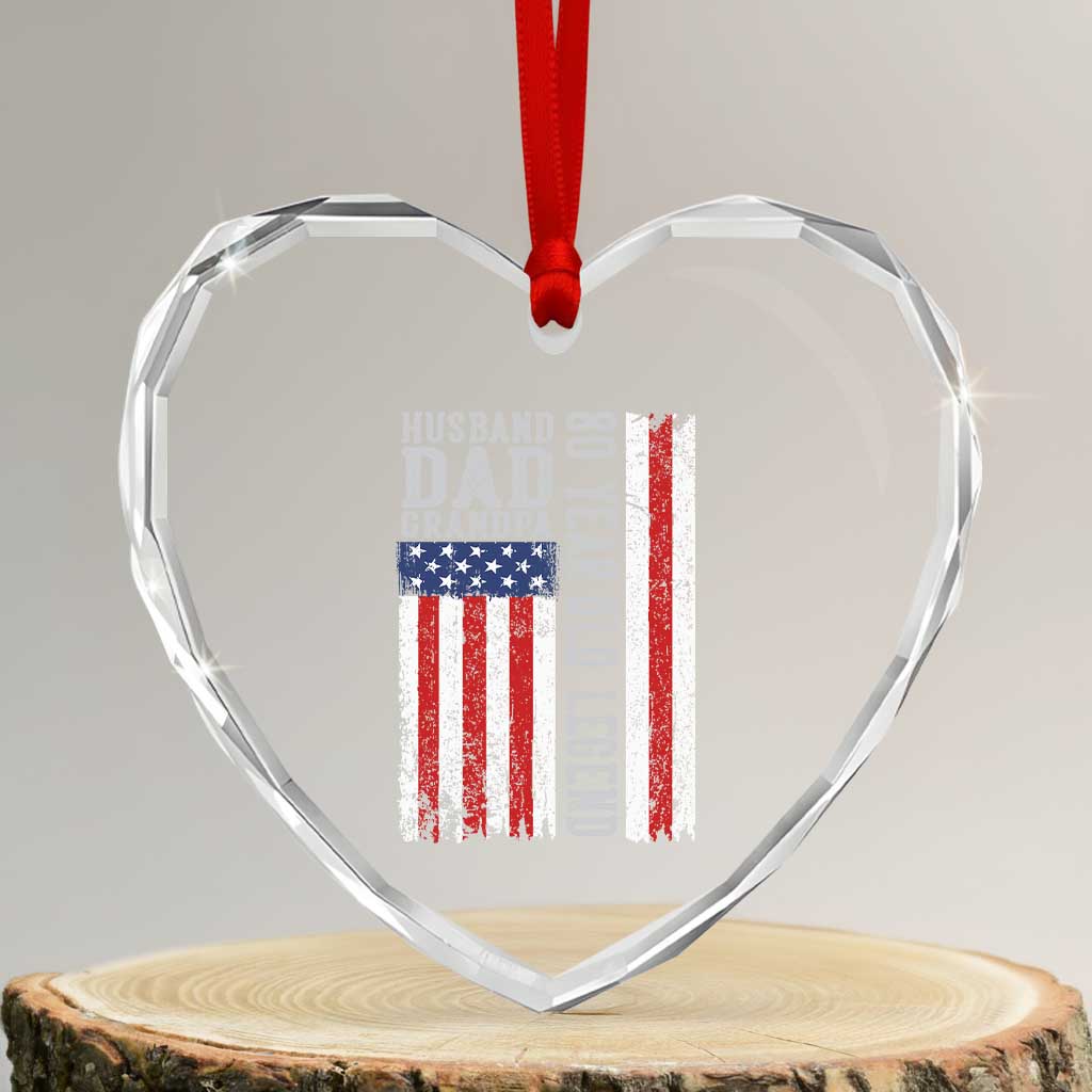 Husband Dad Grandpa 80 Year Old Legend Heart Crystal Glass Ornament American Flag Birthday Gift