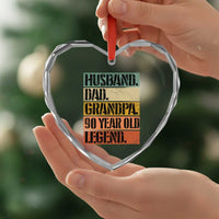 Husband Dad Grandpa 90 Year Old Legend Heart Crystal Glass Ornament Funny 90th Birthday Fathers Day
