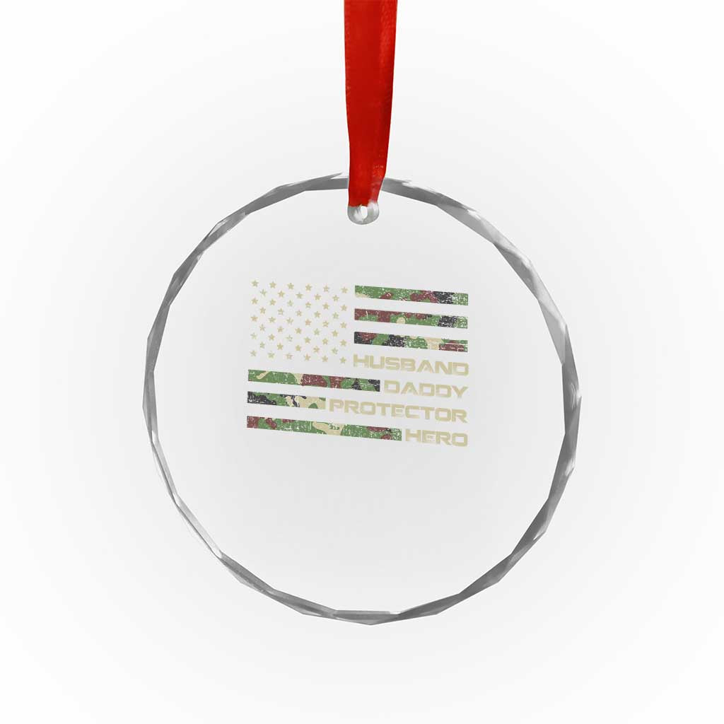 Husband Daddy Protector Hero Crystal Glass Ornament Camo American Flag Fathers Day Gifts For Husband Hubby Dad
