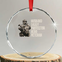 Husband Daddy Protector Hero Veteran Crystal Glass Ornament Patriotic American Flag Camo Father's Day