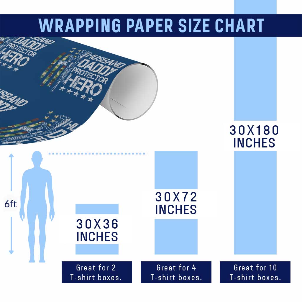 Husband Daddy Protector Hero Wrapping Paper Roll Dad Guns Fathers Day Camo American Flag - Wonder Print Shop