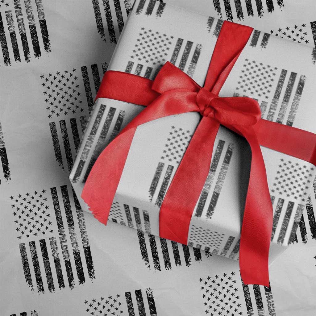 Husband Daddy Welder Hero Wrapping Paper Roll Patriotic Welding American Flag Graphic
