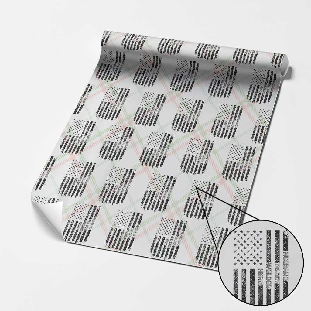Husband Daddy Welder Hero Wrapping Paper Roll Patriotic Welding American Flag Graphic