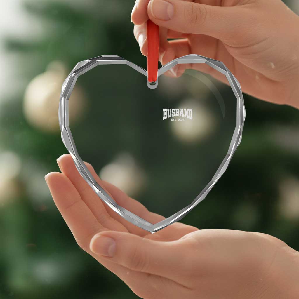 Husband Est 2026 Heart Crystal Glass Ornament Just Married Couple Matching Wedding Honeymoon