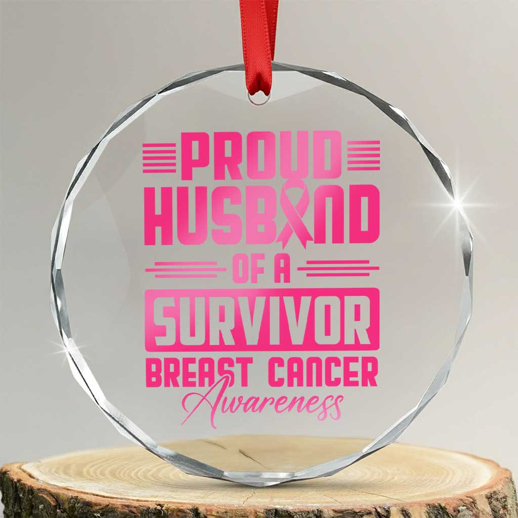 Husband Of A Warrior Breast Cancer Awareness Crystal Glass Ornament Wife Support Squad - Wonder Print Shop