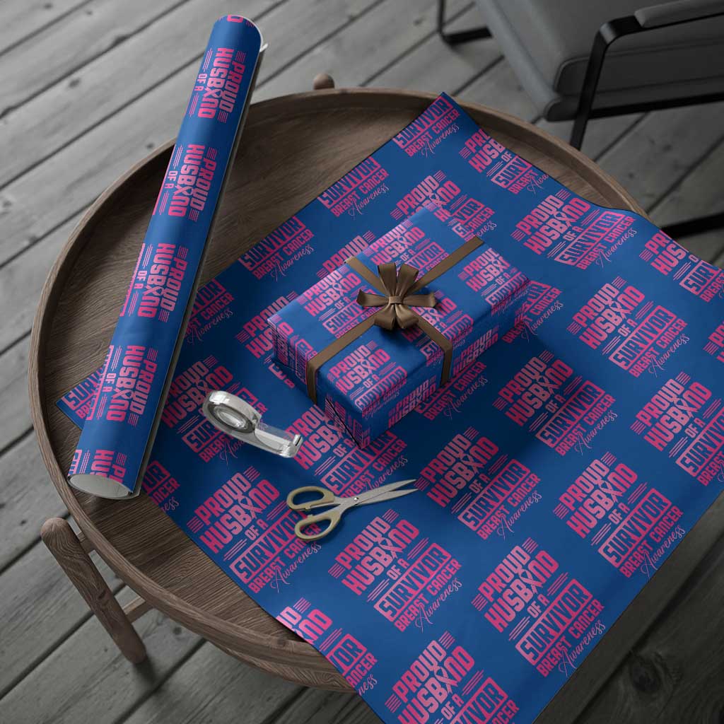 Husband Of A Warrior Breast Cancer Awareness Wrapping Paper Roll Wife Support Squad - Wonder Print Shop