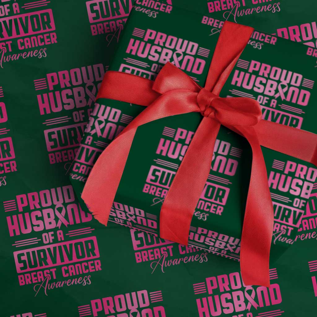 Husband Of A Warrior Breast Cancer Awareness Wrapping Paper Roll Wife Support Squad - Wonder Print Shop