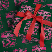 Husband Of A Warrior Breast Cancer Awareness Wrapping Paper Roll Wife Support Squad - Wonder Print Shop