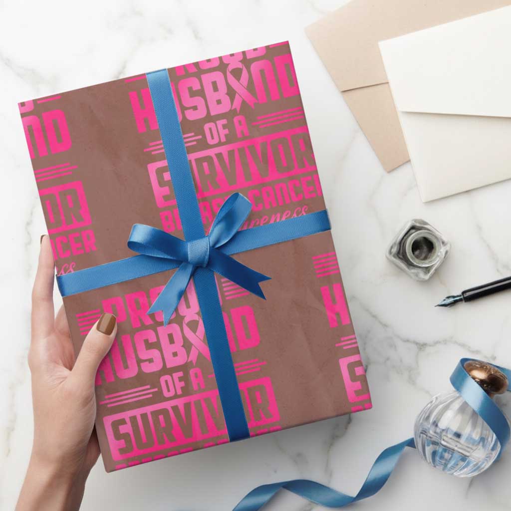 Husband Of A Warrior Breast Cancer Awareness Wrapping Paper Roll Wife Support Squad - Wonder Print Shop