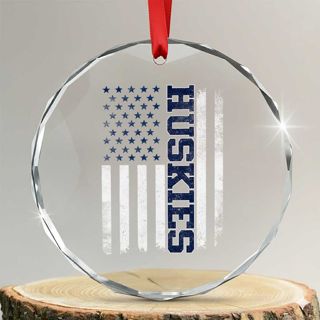Husky Lover Sports Varsity Aesthetic Letters Vintage American Flag Crystal Glass Ornament