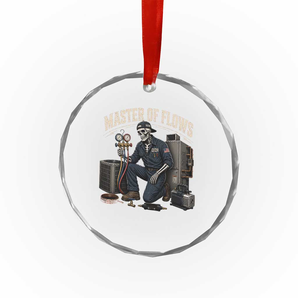 HVAC Tech Skeleton Mechanic Crystal Glass Ornament Master Of Flows Vintage Distressed Graphic