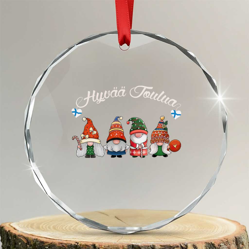 Hyvaa Joulua Crystal Glass Ornament Finland Christmas Gnome Korsnäs Sweater - Wonder Print Shop