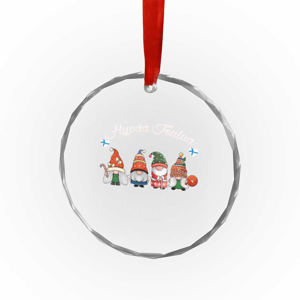 Hyvaa Joulua Crystal Glass Ornament Finland Christmas Gnome Korsnäs Sweater - Wonder Print Shop