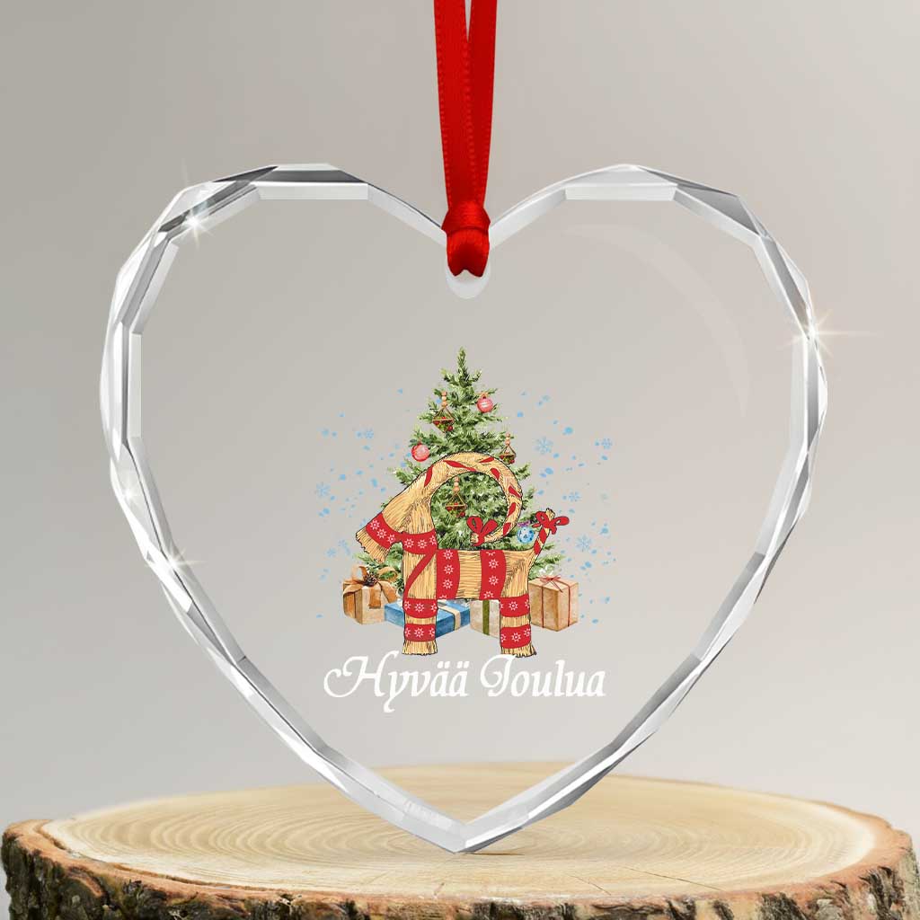 Hyvaa joulua Heart Crystal Glass Ornament Finland Xmas Yulegoat Xmas Tree Himmeli - Wonder Print Shop