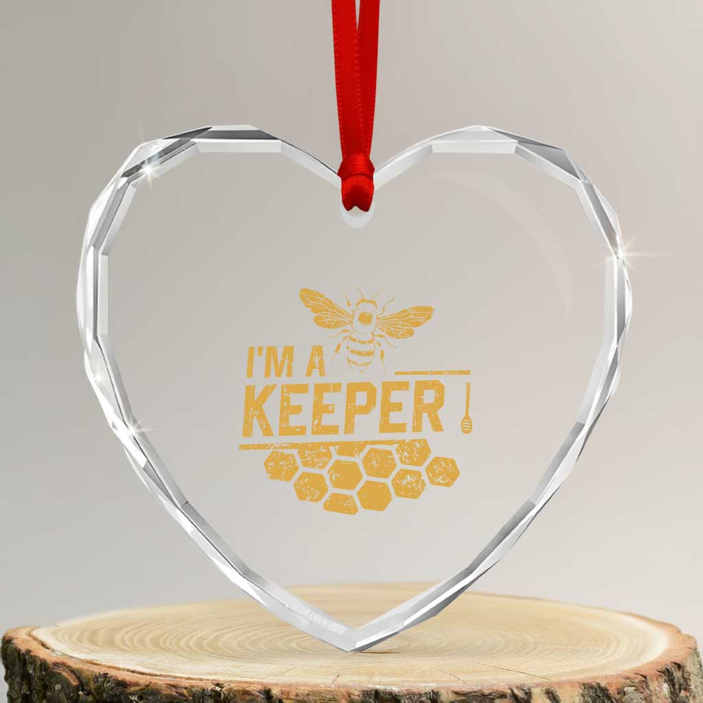 I Am A Keeper Heart Crystal Glass Ornament Honey Bee Apiarist Funny Beekeeping
