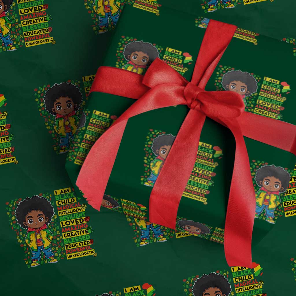 I Am Black Child Wrapping Paper Roll Afro Boy African American Pride Black History Month