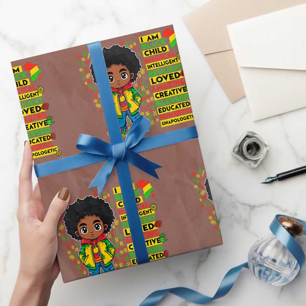 I Am Black Child Wrapping Paper Roll Afro Boy African American Pride Black History Month