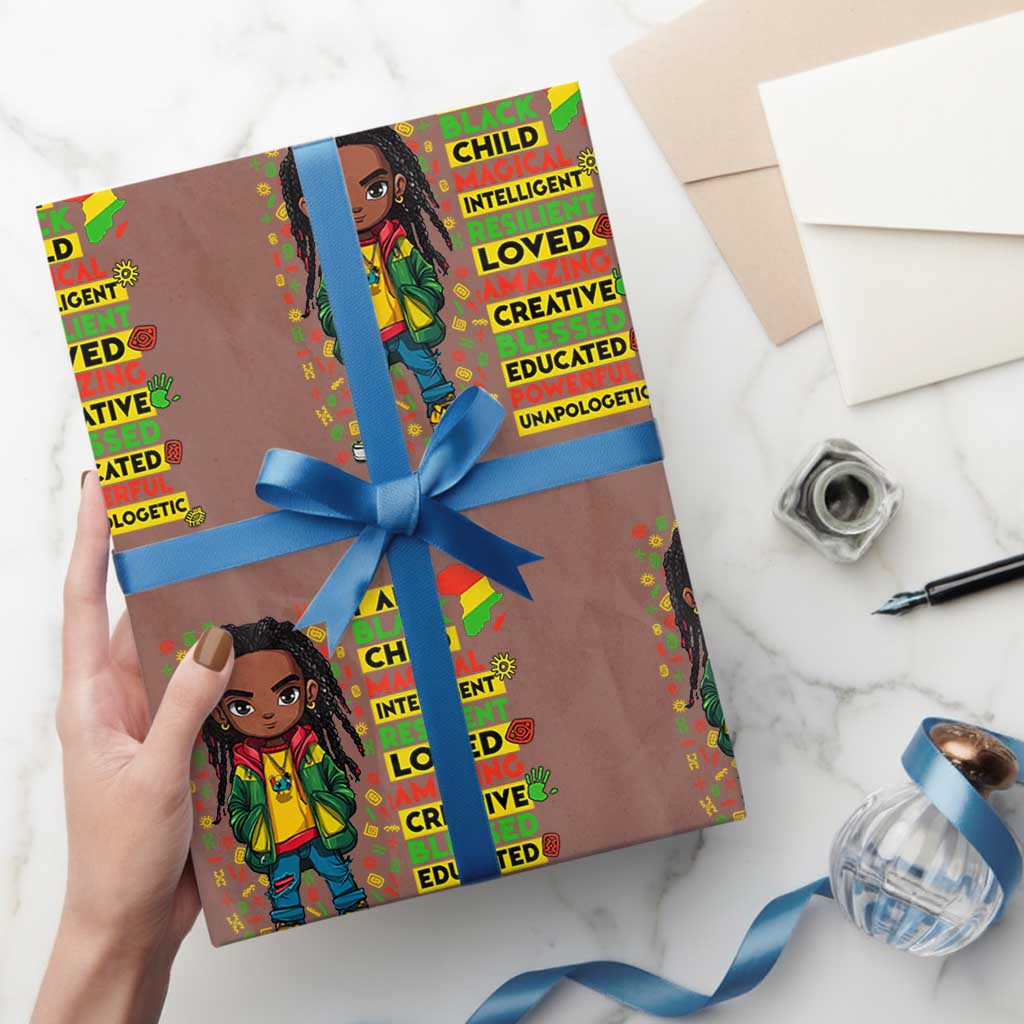 I Am Black Child Wrapping Paper Roll Locd Boy African American Pride Black History Month