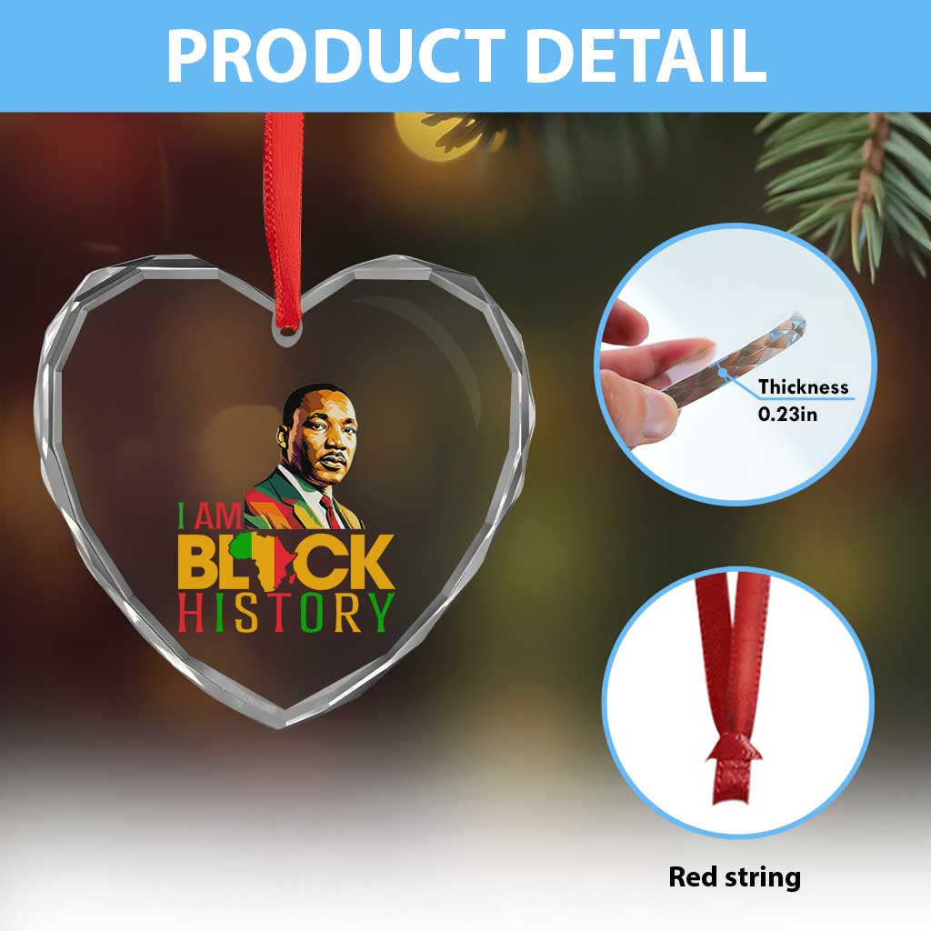 I Am Black History Heart Crystal Glass Ornament Martin Luther Jr King African American Pride - Wonder Print Shop